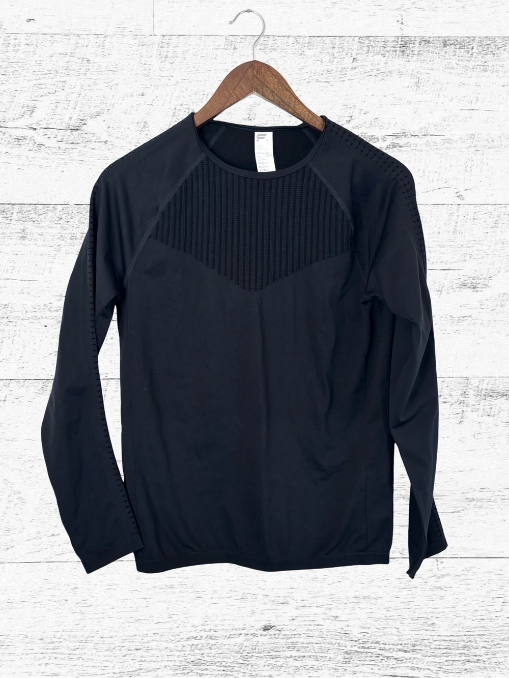 Fabletics Black Long Sleeve Textured Athletic Top